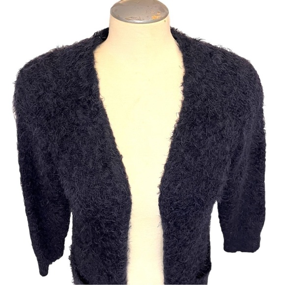 Zara Knitwear Fancy Collection Open Front Extra Soft Eyelash Black Cardigan - Picture 4 of 14
